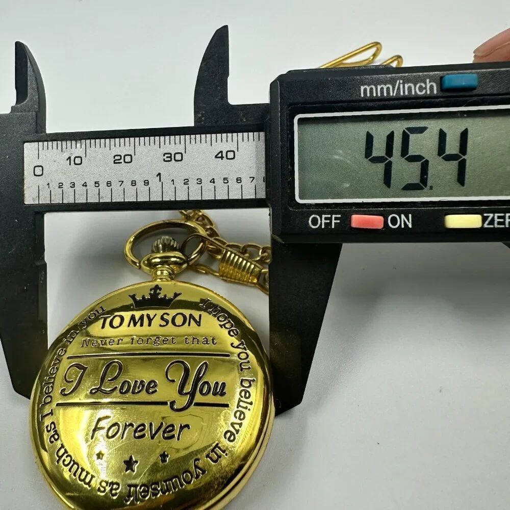 Pocket Watch Gold Tone Engraved To My Son I Love You Forever Chain New Battery